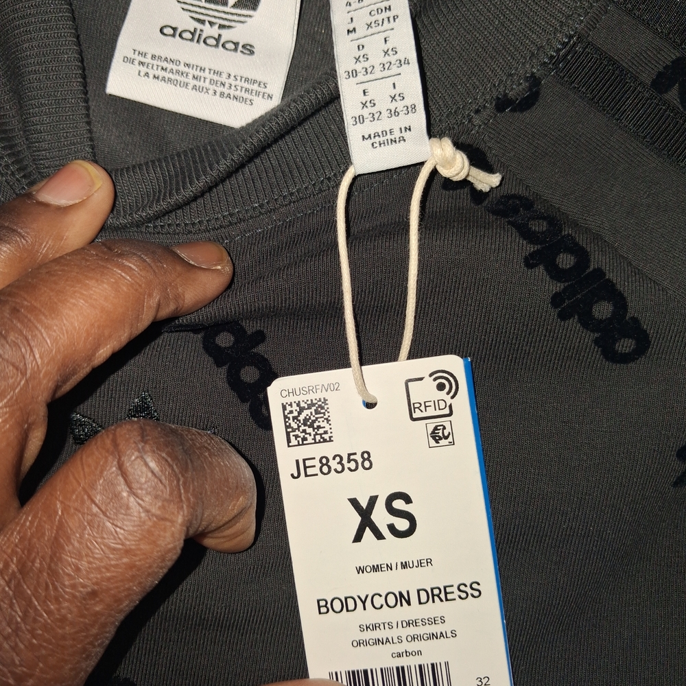 Adidas Women's Black/Gray Body Con Long Sleeve Dress - Picture 6 of 8